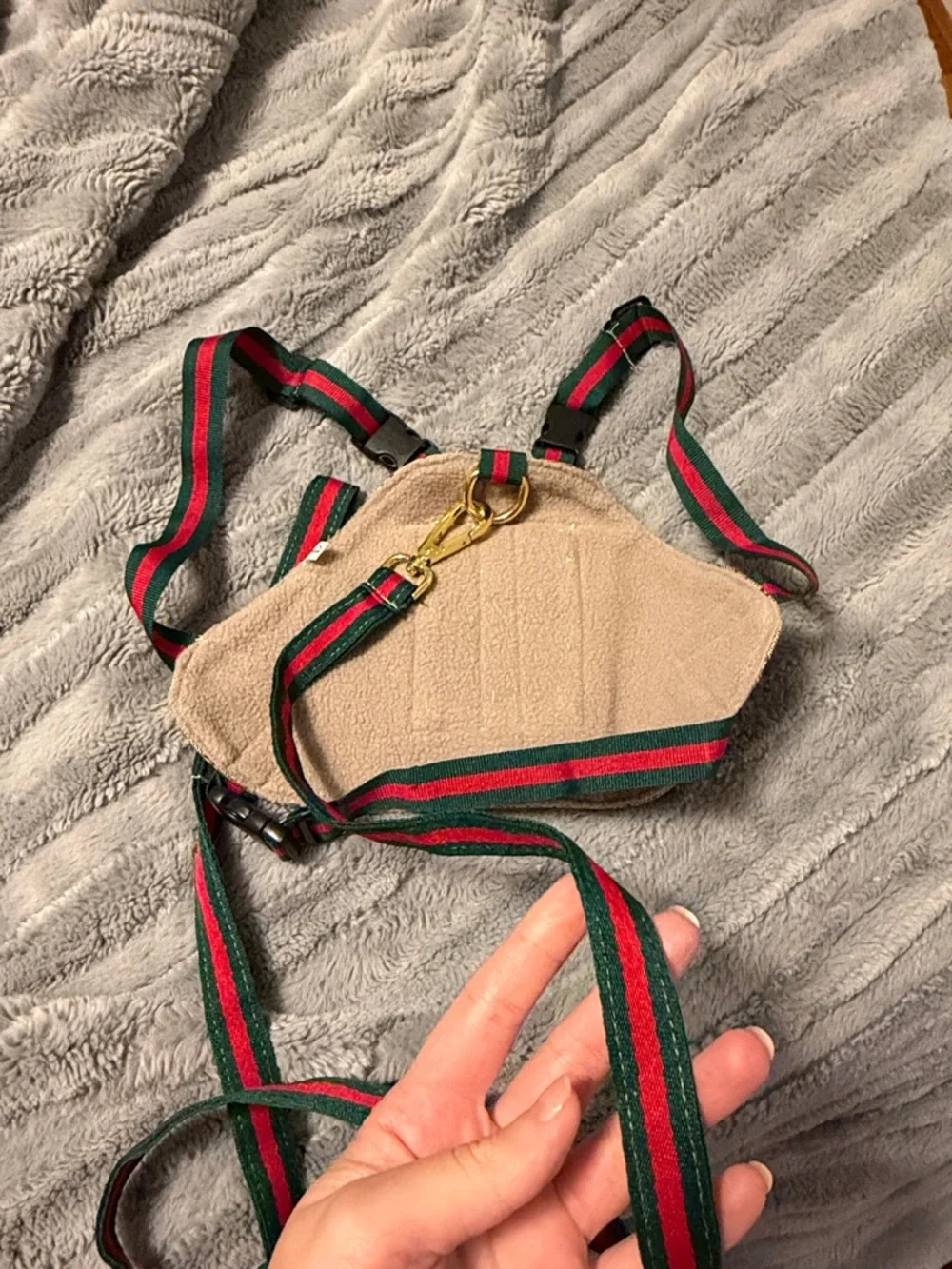 Tan and Green Small Pet Harness and Leash Set